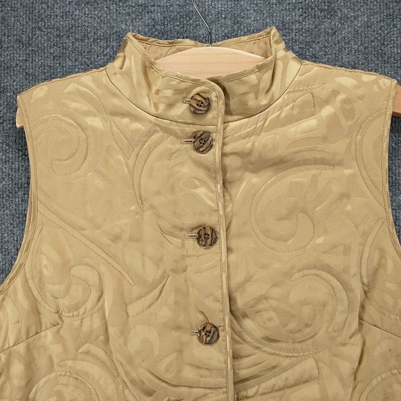 Tommy Bahama Women's Button-Up Silk Vest Tan Large 12-14 Flap Pockets Lined - Picture 3 of 14